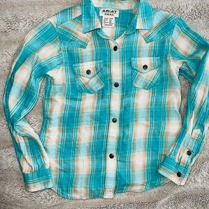 Ariat Kids Turquoise and Peach Plaid Shirt